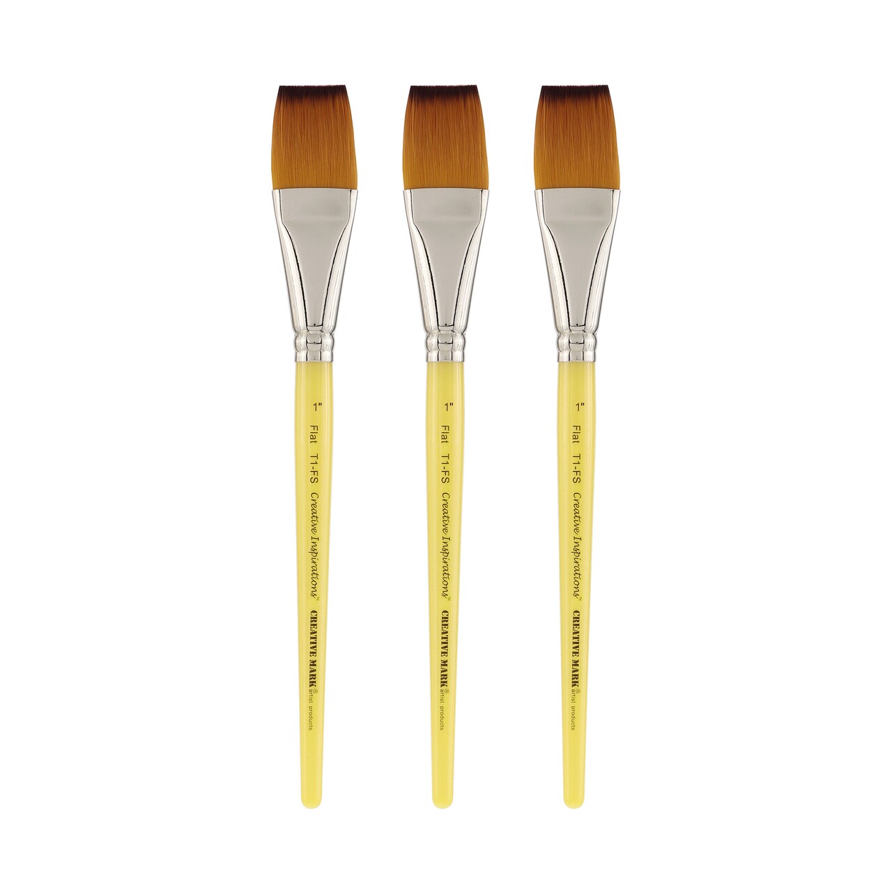 Creative Inspirations Dura-Handle Flat Short Handle Paint Brush Set of 3- Solid Resin Handle, Synthetic Taklon Paint Brushes, Flat Brush for Oils, Acrylics, Watercolors - Handles Will Not Chip or Crack